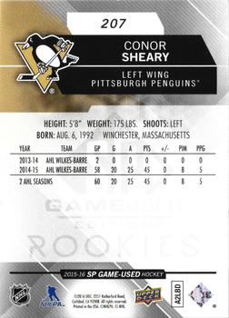 2015-16 Upper Deck Portfolio - 2015-16 SP Game Used Update #207 Conor Sheary Back