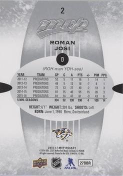 2016-17 Upper Deck MVP - Silver Script #2 Roman Josi Back