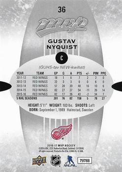 2016-17 Upper Deck MVP - Silver Script #36 Gustav Nyquist Back
