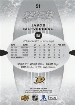 2016-17 Upper Deck MVP - Silver Script #51 Jakob Silfverberg Back