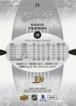 2016-17 Upper Deck MVP - Silver Script #71 David Perron Back