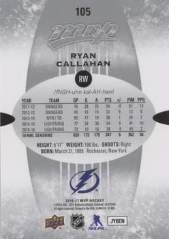 2016-17 Upper Deck MVP - Silver Script #105 Ryan Callahan Back