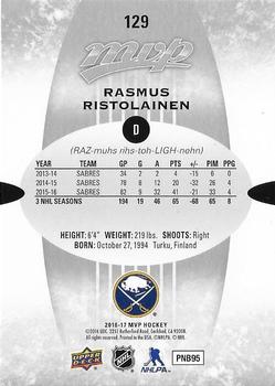 2016-17 Upper Deck MVP - Silver Script #129 Rasmus Ristolainen Back
