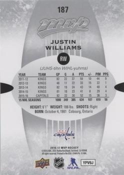2016-17 Upper Deck MVP - Silver Script #187 Justin Williams Back