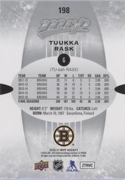 2016-17 Upper Deck MVP - Silver Script #198 Tuukka Rask Back