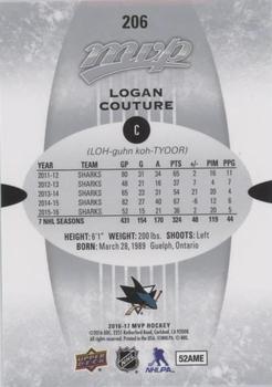 2016-17 Upper Deck MVP - Silver Script #206 Logan Couture Back