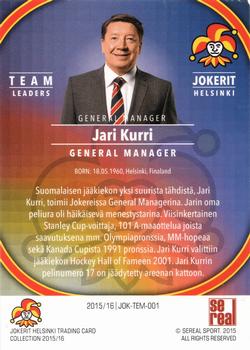 2015-16 Sereal Jokerit Helsinki - Team Leaders #JOK-TEM-001 Jari Kurri Back