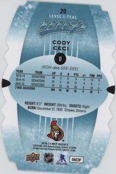 2016-17 Upper Deck MVP - Colors and Contours #20 Cody Ceci Back