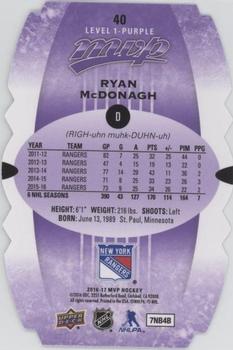 2016-17 Upper Deck MVP - Colors and Contours #40 Ryan McDonagh Back