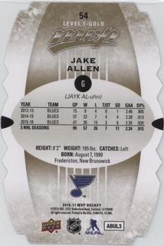 2016-17 Upper Deck MVP - Colors and Contours #54 Jake Allen Back