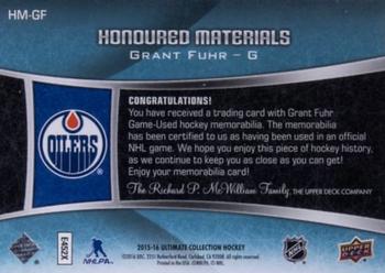 2015-16 Upper Deck Ultimate Collection - Honoured Materials - Spectrum Gold Tag #HM-GF Grant Fuhr Back