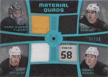 2015-16 Upper Deck Ultimate Collection - Materials Quads - Spectrum Teal #MC4-03DR Marc-Andre Fleury / Zach Parise / Ryan Getzlaf / Corey Perry Front