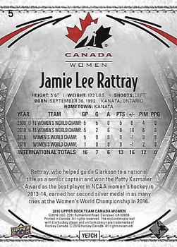 2016 Upper Deck Team Canada Juniors #5 Jamie Lee Rattray Back