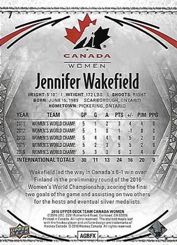 2016 Upper Deck Team Canada Juniors #7 Jennifer Wakefield Back