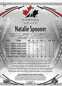 2016 Upper Deck Team Canada Juniors #11 Natalie Spooner Back
