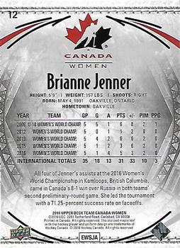 2016 Upper Deck Team Canada Juniors #12 Brianne Jenner Back