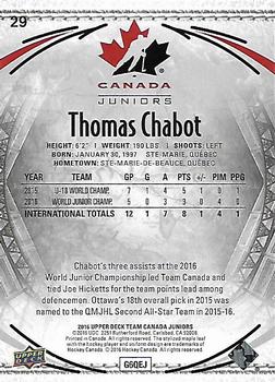 2016 Upper Deck Team Canada Juniors #29 Thomas Chabot Back
