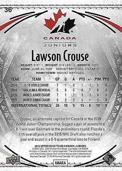 2016 Upper Deck Team Canada Juniors #36 Lawson Crouse Back