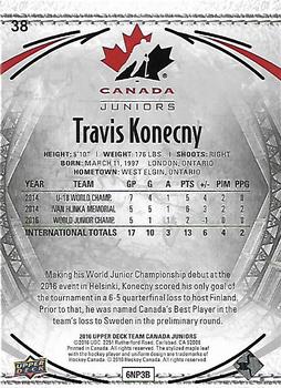 2016 Upper Deck Team Canada Juniors #38 Travis Konecny Back