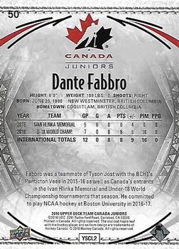 2016 Upper Deck Team Canada Juniors #50 Dante Fabbro Back