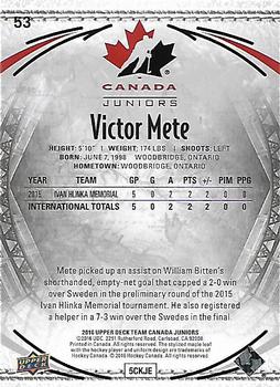 2016 Upper Deck Team Canada Juniors #53 Victor Mete Back