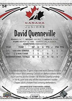 2016 Upper Deck Team Canada Juniors #54 David Quenneville Back