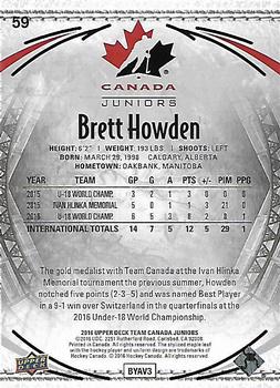 2016 Upper Deck Team Canada Juniors #59 Brett Howden Back