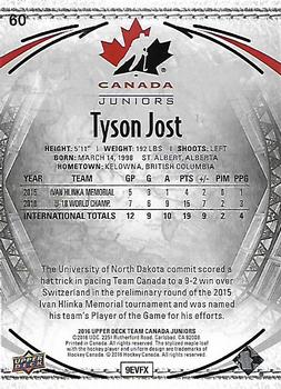 2016 Upper Deck Team Canada Juniors #60 Tyson Jost Back