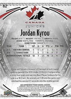 2016 Upper Deck Team Canada Juniors #62 Jordan Kyrou Back