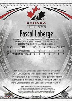 2016 Upper Deck Team Canada Juniors #67 Pascal Laberge Back