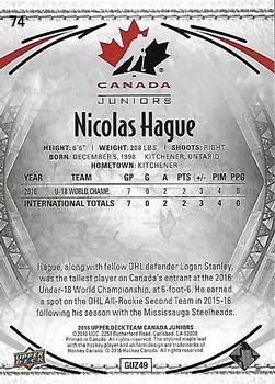 2016 Upper Deck Team Canada Juniors #74 Nicolas Hague Back
