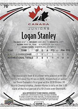 2016 Upper Deck Team Canada Juniors #76 Logan Stanley Back
