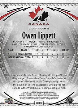 2016 Upper Deck Team Canada Juniors #80 Owen Tippett Back