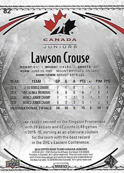 2016 Upper Deck Team Canada Juniors #82 Lawson Crouse Back
