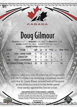 2016 Upper Deck Team Canada Juniors #91 Doug Gilmour Back