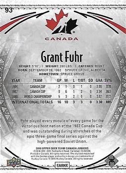 2016 Upper Deck Team Canada Juniors #93 Grant Fuhr Back