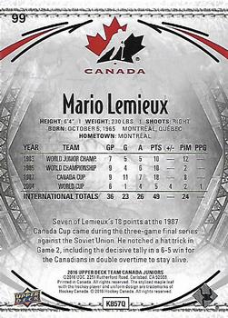 2016 Upper Deck Team Canada Juniors #99 Mario Lemieux Back