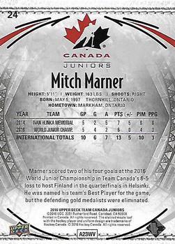 2016 Upper Deck Team Canada Juniors - Gold #24 Mitch Marner Back