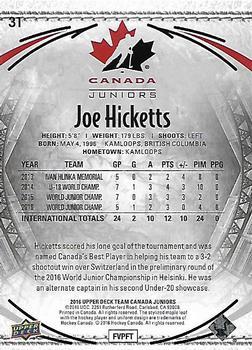 2016 Upper Deck Team Canada Juniors - Gold #31 Joe Hicketts Back