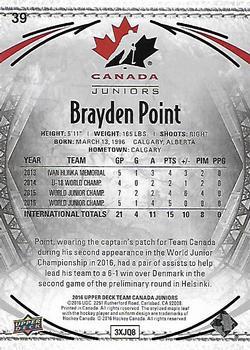 2016 Upper Deck Team Canada Juniors - Gold #39 Brayden Point Back