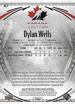 2016 Upper Deck Team Canada Juniors - Gold #47 Dylan Wells Back