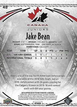 2016 Upper Deck Team Canada Juniors - Gold #48 Jake Bean Back