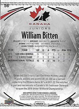 2016 Upper Deck Team Canada Juniors - Gold #56 William Bitten Back