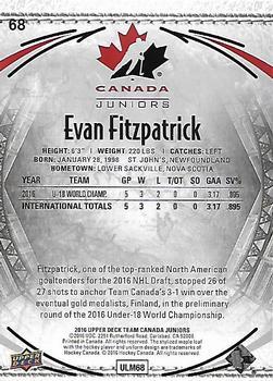 2016 Upper Deck Team Canada Juniors - Gold #68 Evan Fitzpatrick Back
