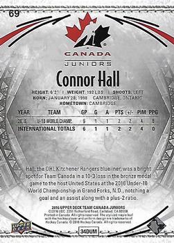 2016 Upper Deck Team Canada Juniors - Gold #69 Connor Hall Back