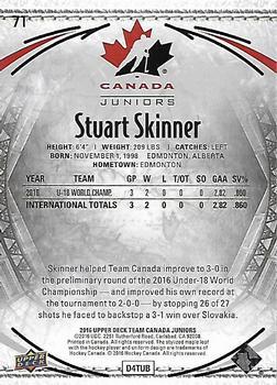2016 Upper Deck Team Canada Juniors - Gold #71 Stuart Skinner Back