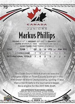2016 Upper Deck Team Canada Juniors - Gold #75 Markus Phillips Back
