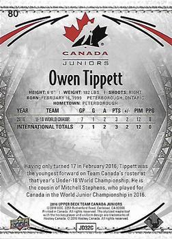 2016 Upper Deck Team Canada Juniors - Gold #80 Owen Tippett Back