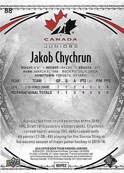 2016 Upper Deck Team Canada Juniors - Gold #88 Jakob Chychrun Back