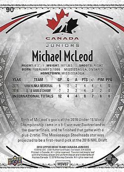 2016 Upper Deck Team Canada Juniors - Gold #90 Michael McLeod Back